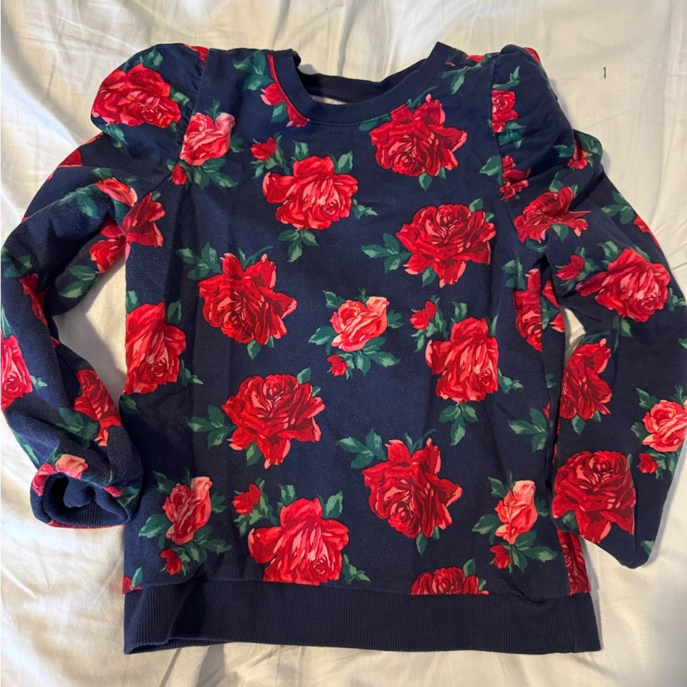 Janie and Jack Navy Sweater with Red Floral Design